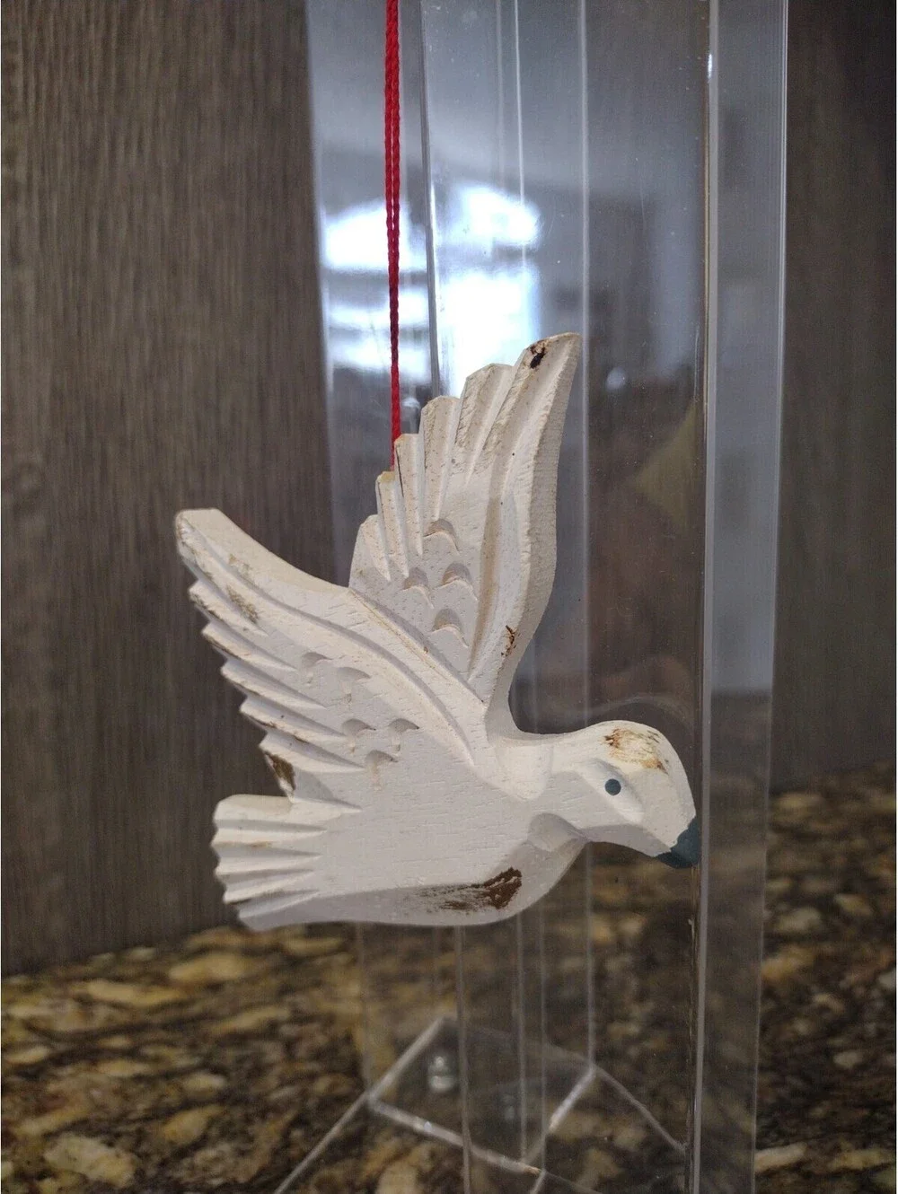 Wooden White Dove Winter Christmas Ornament Santa 3.5